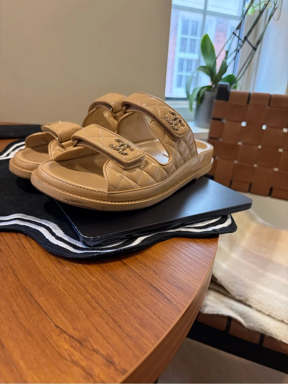 CHANEL beige quilted